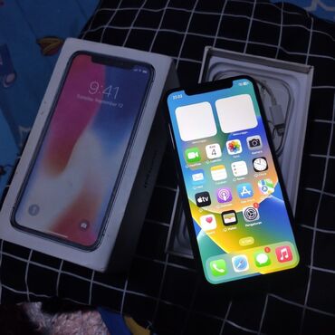 телефон айфон бишкек: IPhone X, Б/у, 128 ГБ, Черный, Коробка, 76 %