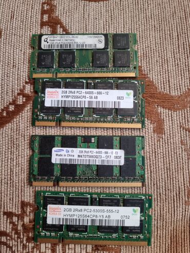 notebook ram qiymetleri: Operativ yaddaş (RAM) Samsung, 2 GB, < 1333 Mhz, DDR2, Noutbuk üçün, İşlənmiş