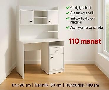 Ağ rəngli çoxfunksiyalı iş masası – üst şkaflı model Ölçülər: - Eni