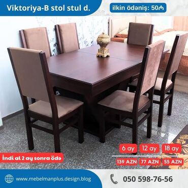 ikinci el stol desti: Qonaq otağı üçün, Yeni, Açılan, Kvadrat masa, 6 stul, Azərbaycan