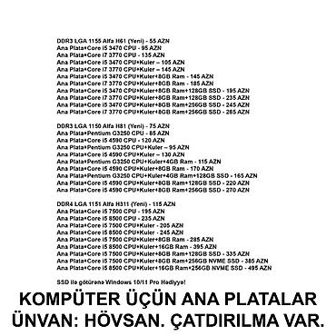 Ana platalar: Kompüter üçün Ana Platalar YOXLAMAĞA ŞƏRAİT VAR! 📍Ünvan: Bakı şəh — 2