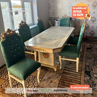 Masa və oturacaq dəstləri: Qonaq otağı üçün, Yeni, Açılmayan, Dördbucaq masa, 6 stul — 9