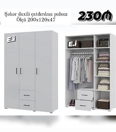 murad mebel: Ağ rəngli 3 qapılı geyim dolabı - Ölçü: 200 x 120 x 47 sm - Daxili — 1
