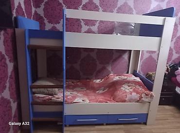oglan qiz sekilleri: İki mərtəbəli uşaq çarpayısı - Korpus: ağ və mavi rəng kombinasiyası — 1
