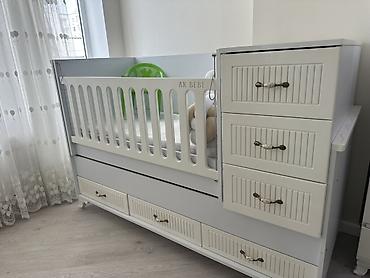 ak mebel: Uşaq beşiyi və komod – AK BEBE - Rəng: ağ - Material: MDF/laminat — 1