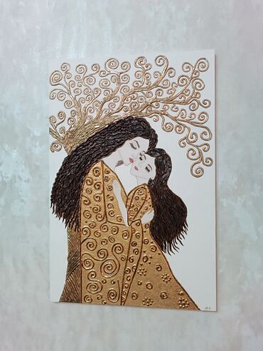 магазинная вешалка для одежды: Объемная картина «Мать и дочь» в декоративной стилистике. Ручная