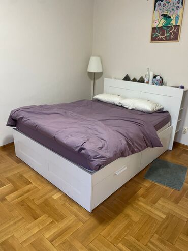 sat sa rimskim brojevima: King size bed, With headboard, color - White