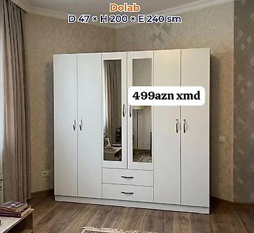 plasik qapi: Ağ rəngli paltar dolabı Ölçülər: Dərinlik 47 sm × Hündürlük 200 sm × — 1