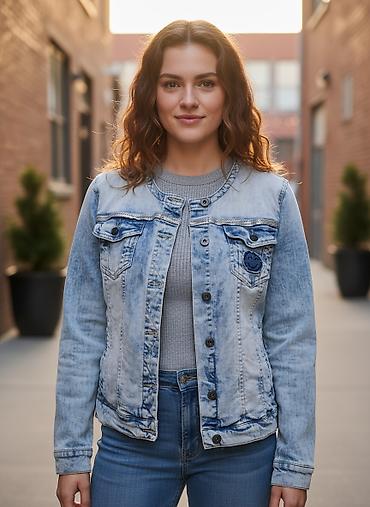 Bomberi: Ženska teksas jakna bez kragne – GINA BENOTTI (veličina 44) - Svetlo — 1