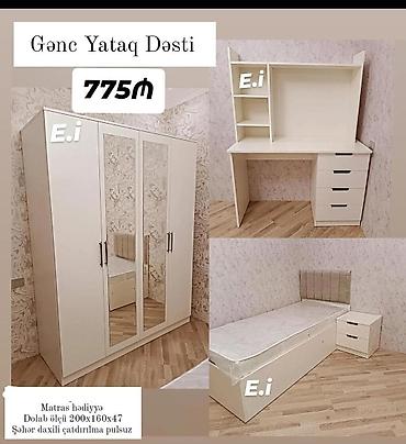 karaca gəncə: Gənc Yataq Dəsti – 775₼ Komplekt: - 3 qapılı şkaf: iki ədəd güzgülü — 1