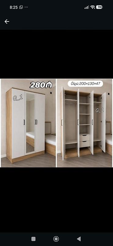 4 qapılı paltar şkafı – güzgülü model Müasir dizayna malik bu şkaf ağ