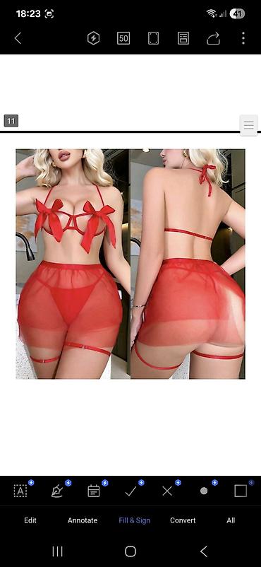 sortik: Qırmızı şeffaf gecə dəsti - 3 hissədən ibarət: bantlı büsthalter — 1