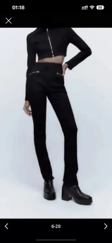 Atlama ipləri: Zara yan cibləri ve arxa eteklerde zamok olan, dar, uzun qara cins — 10