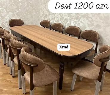 makyaj masa: Yemək otağı dəsti – masa və 12 ədəd stul - Uzun, oval bucaqları — 1