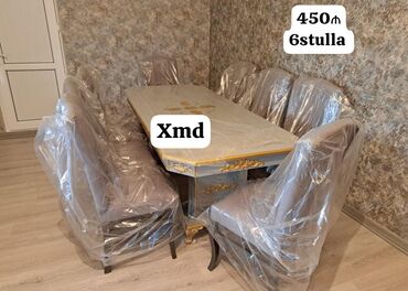 Masa və oturacaq dəstləri: Qonaq otağı üçün, Yeni, Açılmayan, Oval masa, 6 stul — 8