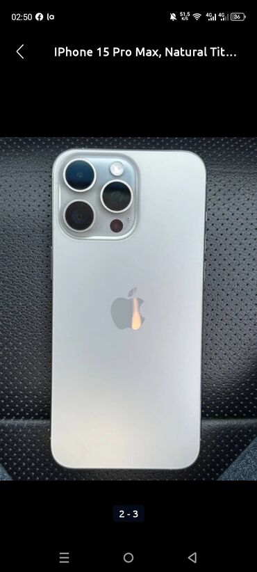Apple iPhone: IPhone 15 Pro Max, 256 GB, Natural Titanium, Barmaq izi, Simsiz şarj, Face ID