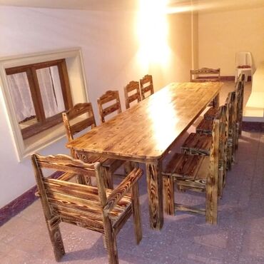 Bağ, çöl masa və oturacaq dəstləri: Yeni, Kvadrat masa, Açılmayan, Stullar ilə, Taxta, Azərbaycan — 6