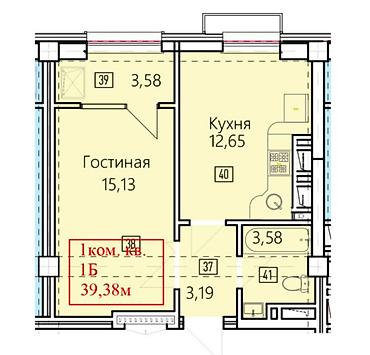 Продажа квартир: 1 комната, 39 м², Асанбай мкр 14 этаж, ПСО (под самоотделку) — 3