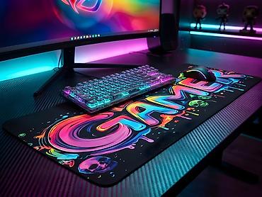 desk: Böyük Oyun Mauspadı 80x30 cm (Gaming Mouse Pad / Desk Mat) – Neon — 9