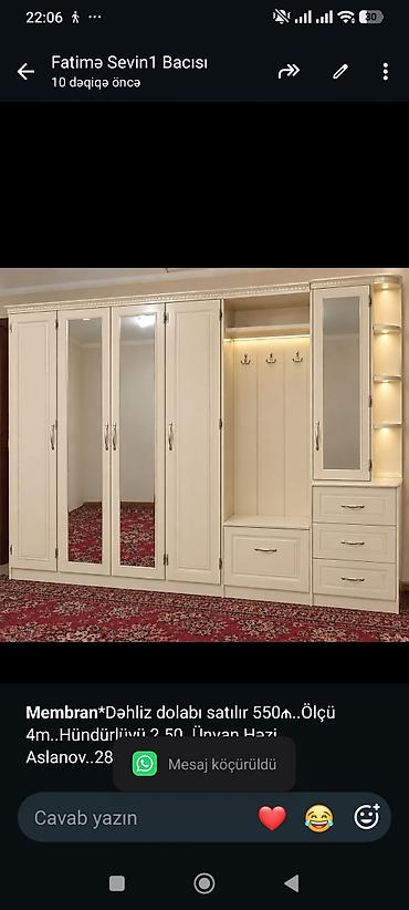 dolap dolabi: *Membran**Dəhliz dolabı satılır 550₼. Ölçü 4m. Hündürlüyü 2.50. Ünvan — 1