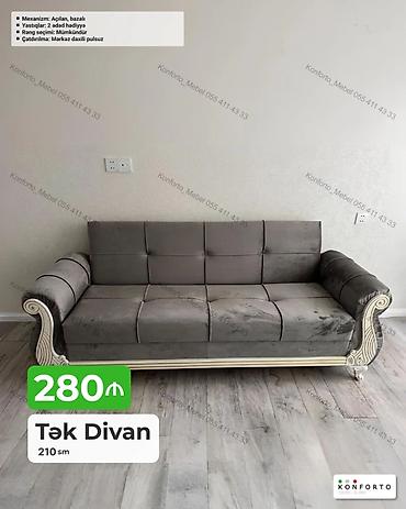 Divanlar: Tək Divan – 210 sm - Mexanizm: açılan, bazalı (yataq funksiyalı, alt — 1