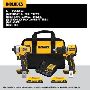 не рабочие инструменты: Dewalt dck225d2 20v max atomic usa набор 20v max бесщеточный