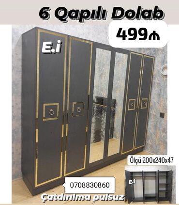 Dolablar: Yeni, Açılan, 6 qapı Qarderob, paltar dolabı