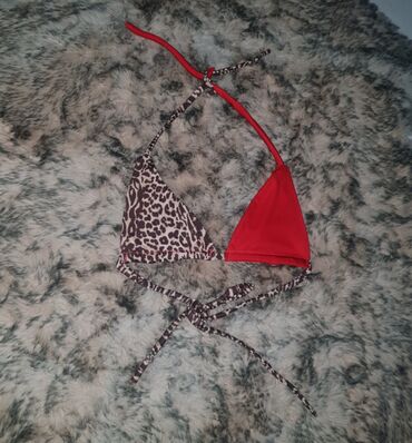 Swimsuits: Kupaco gornji deo dva sloja,duga traka. Crveno/leopard print. NOVO 200