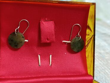 Серьги: Продаются серьги СССР первые капля бижутерия вторые камень нефрит — 6