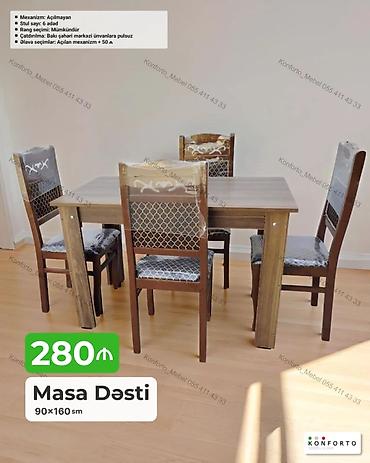 Masa Dəsti – 90×160 sm - Komplekt: 1 masa + 6 stul - Mexanizm lalafo.az -da Masa Dəsti – 90×160 sm - Komplekt: 1 masa + 6 stul - Mexanizm