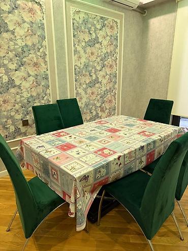susə stollar: Şüşə stol və 6 ədəd yemək otağı stulu dəsti - Stol: qalın temperli — 6