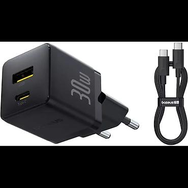 usb iphone: Baseus Palm Fast Charger C+U 30W USB-C və USB-A Adapter – kabel ilə — 1