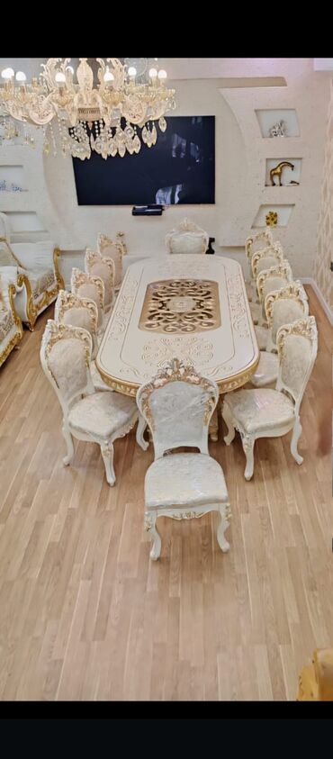 журнальный стол из двигателя: Qonaq otağı üçün, İşlənmiş, Oval masa, 12 stul