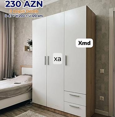 3 qapılı şkaf – 230 AZN Ölçülər: Dərinlik 47 sm × Hündürlük 200 sm ×