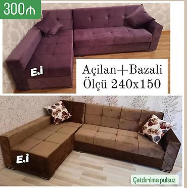 kunc divan satiram: Açılan və bazalı künc divan. Ölçü: 240×150 sm. Mexanizm: çevrilərək — 1