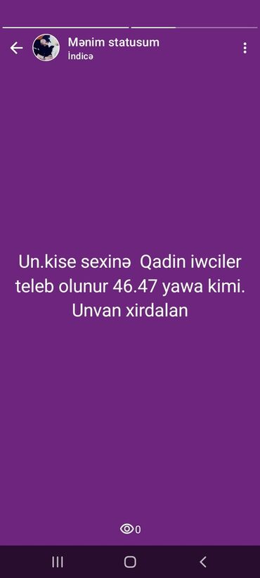 Строительные специальности: Un.kise sexinə 46-47 yaşa kimi qadın işçilər tələb olunur. Ünvan