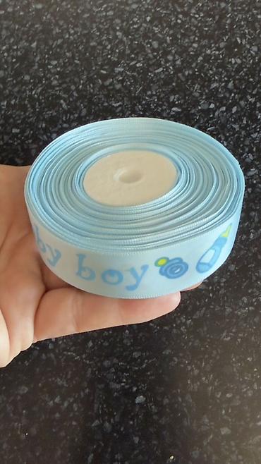 saten: Mavi temalı dekorativ lent – “boy” yazılı - Rəng: açıq mavi - — 2