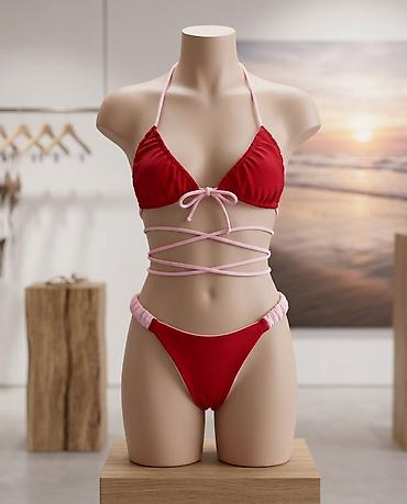 kupaci kostimi duboki donji deo: Ženski bikini setovi – trodelni gornji deo sa trouglastim korpicama i — 1