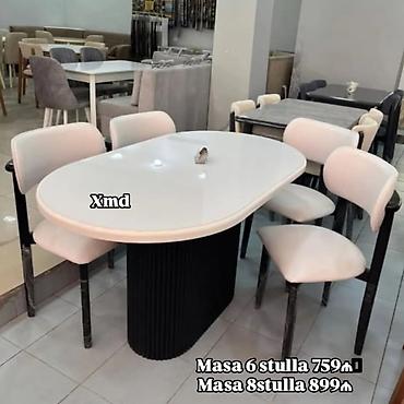 taxt ucun baza: Oval formalı yemək dəsti - Ağ, parlaq səthli oval masa - Qara — 1