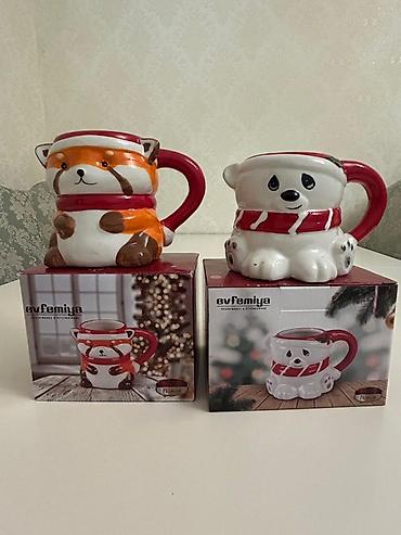 set qablari: Fincanlar, rəng - Qırmızı, Keramika, 2 ədədli dəst — 1