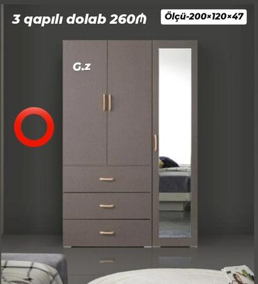 tek dolablar: Yeni, 3 qapılı Qarderob, paltar dolabı