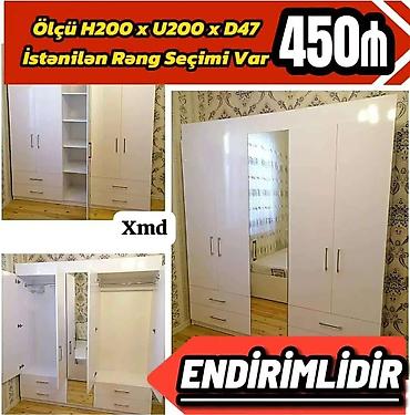 islenmis skaf: Yeni, 5 qapı, Güzgülü, Ağ, Açılan, Düz dolab — 1