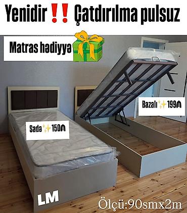 carpayl: Tək nəfərlik çarpayı – ölçü: 90 sm x 2 m - İki variant: • Sade — 1