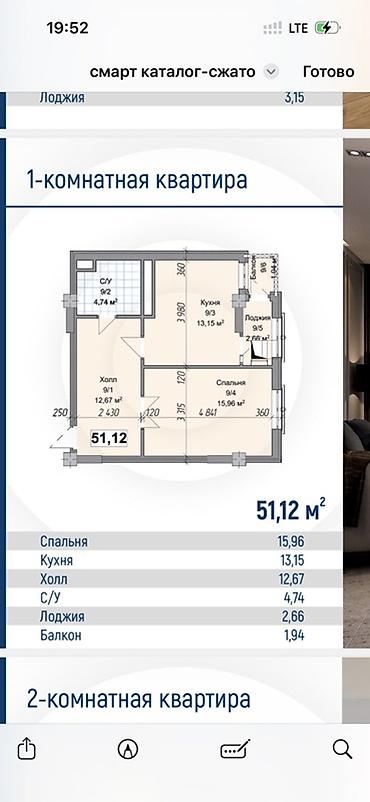 turan: 1 комната, 51 м², Шлагбаум Элитка, 9 этаж, ПСО (под самоотделку) — 3