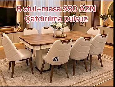 *Masa desti* *stol stul* Masa 100×200 +8 ədəd oturacaq 🎨 Rəng seçimi