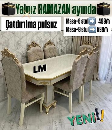 stol sul: Qonaq otağı üçün, Yeni, Açılmayan, Dördbucaq masa, 6 stul — 1