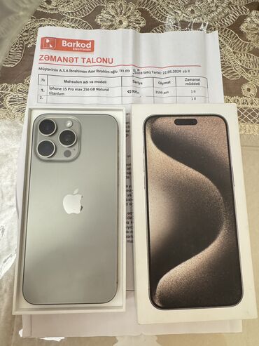 Apple iPhone: IPhone 15 Pro Max, 256 GB, Natural Titanium, Zəmanət, Barmaq izi, Face ID — 11
