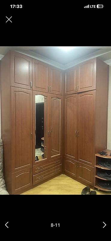 Mebel dəsti 1) Künc qarderob - Material: ağac fakturalı laminat