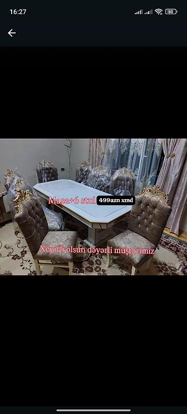 mebel stul: Qonaq otağı üçün, Yeni, Açılmayan, Dördbucaq masa, 6 stul — 1