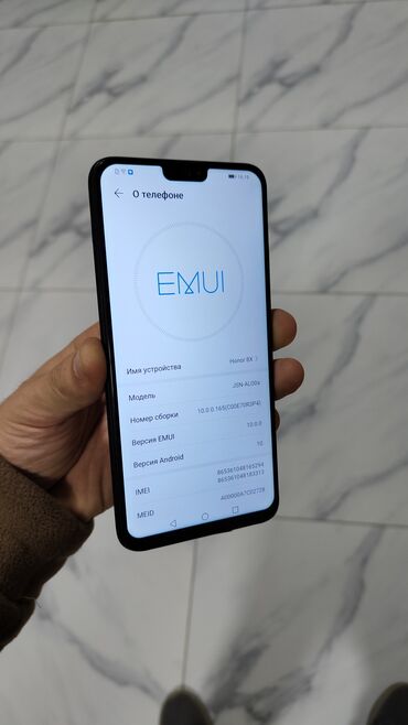 кемин телефон: Honor 8X, Б/у, 64 ГБ, цвет - Черный, 1 SIM, 2 SIM, eSIM